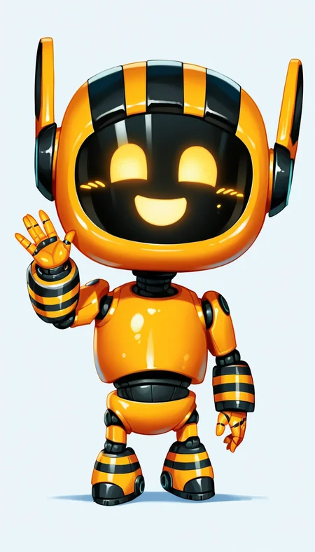 1girl, score_9, score_8_up, score_7_up, score_6_up, <lora:glavakolhoza_beelinebot:0.85>, glavakolhoza_beelinebot, robot, screen face, smiling, waving, chibi, simple background