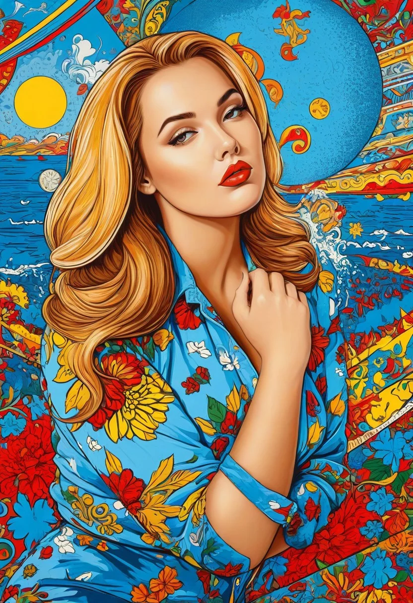 masterpiece, pop art style, Illustration, best quality, 1girl, sexy pose, detailed background,