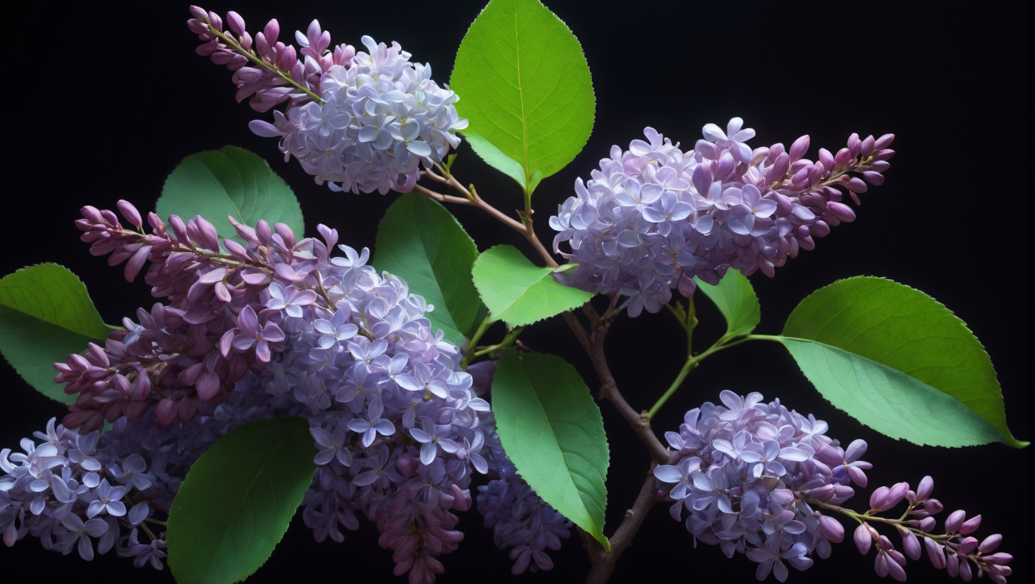 (black background),(photograph of translucent glass soft violet (lilacs) a stem with leaves),a perching red-winged blackbird,ethereal,neon,only fill a the right side of the image following the rule of thirds,golden ratio,background, wallpaper, <lora:novaPrimeXL_v10:0.8>, <lora:chao style:0.7>, colorful, chao style, <lora:sdxl_photorealistic_slider_v1:2>,