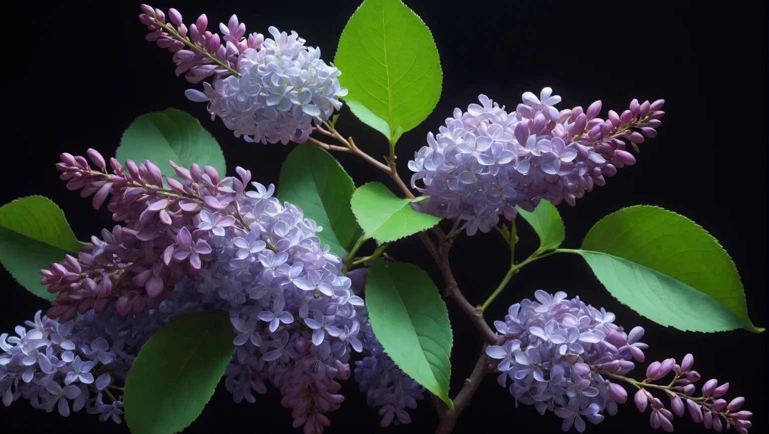 (black background),(photograph of translucent glass soft violet (lilacs) a stem with leaves),a perching red-winged blackbird,ethereal,neon,only fill a the right side of the image following the rule of thirds,golden ratio,background, wallpaper, <lora:novaPrimeXL_v10:0.8>, <lora:chao style:0.7>, colorful, chao style, <lora:sdxl_photorealistic_slider_v1:2>,