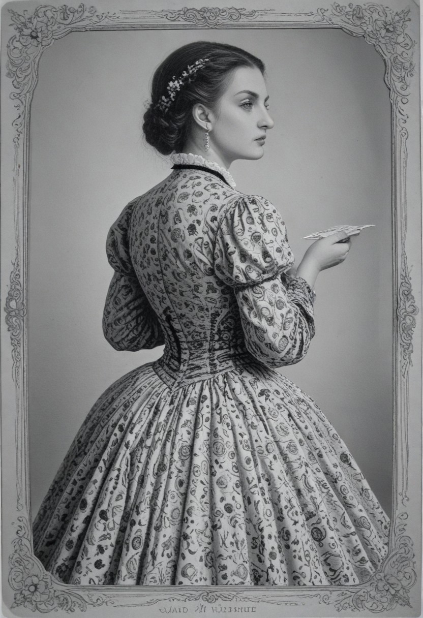 patterned back of a card, victorian_style, (llbreton, monochrome,greyscale)