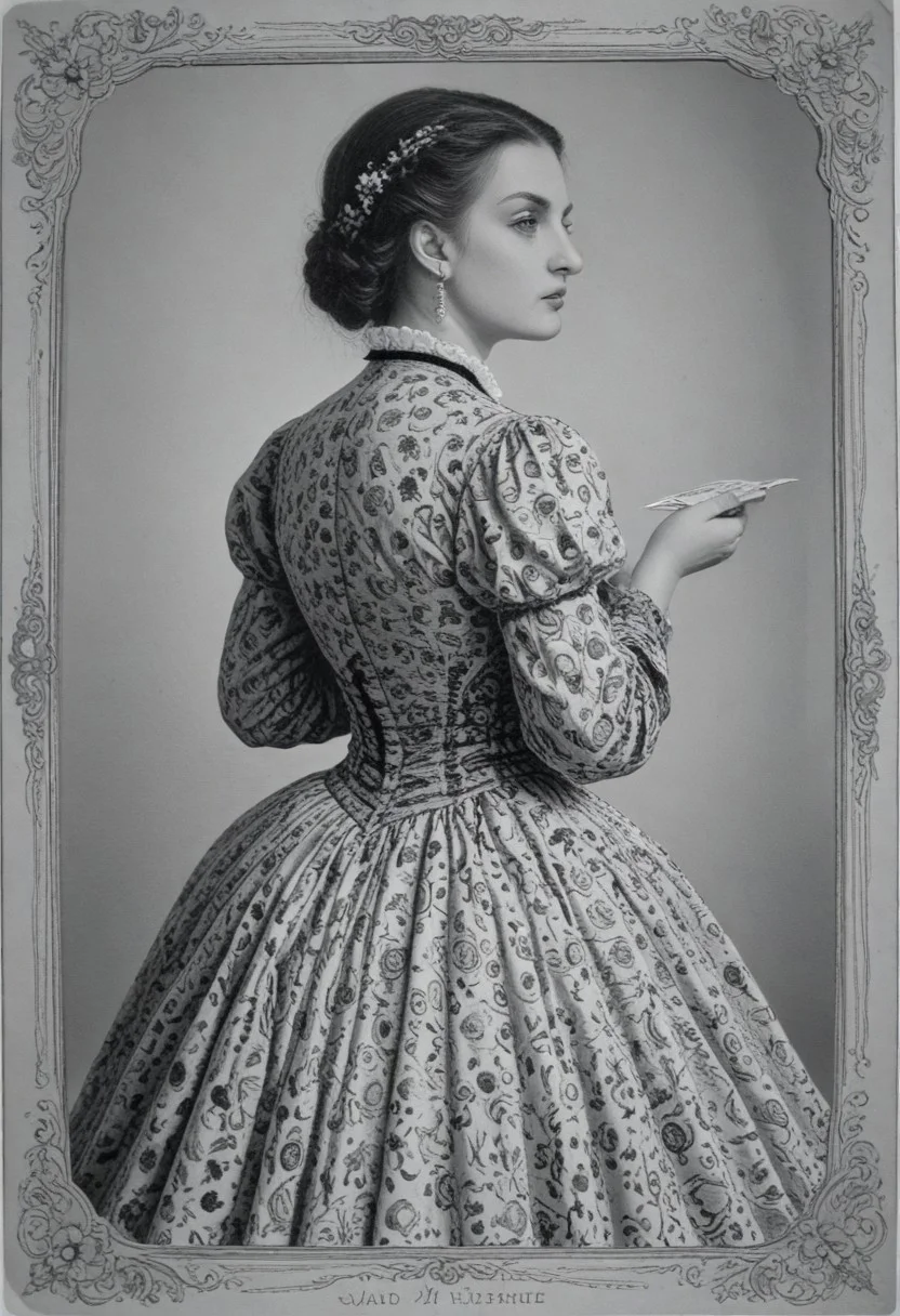 patterned back of a card, victorian_style, (llbreton, monochrome,greyscale)