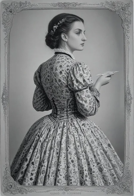patterned back of a card, victorian_style, (llbreton, monochrome,greyscale)