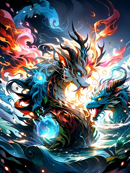 (zPDXL2), source_anime, rating_safe, good_hands, Aether, the Master of All Elements, multicolored eyes, elemental aura, shape shifting, combined elements, mastery of elements, fire magic, earth magic, wind magic, water magic, powerful presence, enhanced physical traits, detailed background, outdoors, monster, fighting, battle, league of legends style, DonM34r7h3l3XL, dark aura, <lora:score9DoraForPony_v20:1>, <lora:SDXLFaeTastic2400:0.4>, <lora:pony_good_hands:1>, <lora:LeagueOfLegendsV4:0.2>, <lora:MJ52:1>, <lora:add-detail-xl:0.4>, <lora:DonMM4573r0f3l3XL-pony:1.3>, <lora:Dark_Aura_for_Pony:1>, <lora:EnvyPonyPrettyEyes01:1>,detailed_background,outdoors,tail,glowing horns,claws,blue horns,white fur,blue eyes,from side,size difference,reflection,yamamura le,1girl,whiskers,full body,animal focus,furred dragon,wings,horns,monster,skeb commission,dragon,sitting