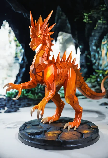 (newest, masterpiece, best quality, beautiful lighting, very aesthetic, detailed background, very awa, perfect composition, detailed, realistic, photorealism, photo, high contrast), BREAK,
heroes3, pixel art, full body, crystal dragon, dragon, orange body, feral, walking, inner glow, yellow eyes, glowing eyes, crystal body, shadow, white background, tail, solo, stand, figure, dark background, cave, underground,
, <lora:HoMM_v8NoobBs975:0.8>