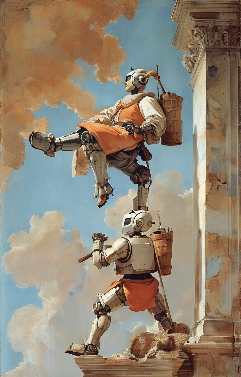 masterpiece,best quality,<lora:tbh352-sdxl:0.75>,illustration,style of Giovanni Battista Tiepolo portrait of Housework robots