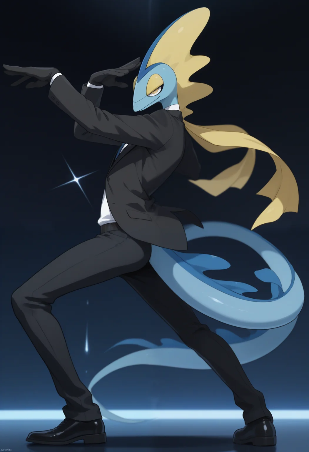 masterpiece,best quality,amazing quality, 1boy, solo,1nt3l30n, pokemon (creature), bara, black suit, cool pose,