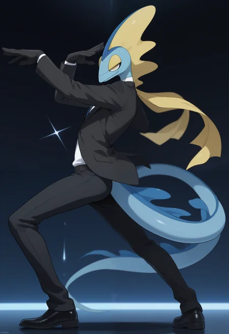 masterpiece,best quality,amazing quality, 1boy, solo,1nt3l30n, pokemon (creature), bara, black suit, cool pose,