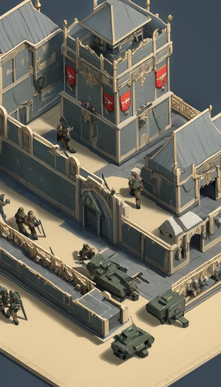 isometric style Astra militarum, scenery, detailed background, masterpiece, best quality, high quality, absurdres <lora:astra_militarum_xl_v1:1> . vibrant, beautiful, crisp, detailed, ultra detailed, intricate