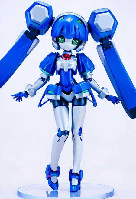 masterpiece, score_9, score_8_up, score_7_up, EasyNegative_v2,
(best quality:1.1),ultra-detailed, high resolution, super detailed skin, beautiful detailed eyes, nsfw, Brightly Lit, Highly Visible, 8k, sharp focus, beautiful, perfect lighting, beautiful eyes, anatomically correct, anatomically correct face, extremely detailed eyes, smooth edges, beautiful face, symmetrical eyes, symmetrical face,
(standing, Full-body view:1.2),
1girl, cute girl, blazermate, (robot girl, android:1.3), (roaot eyes, green eyes, blue hair, twin tails, no mouth:1.2), (colored skin, robot skin, white skin, blue skin, robot joints:1.5),
(simple background, white background:1.2), (solo focus:1.5),
(looking at viewer:1.5), (figurine:1.5),