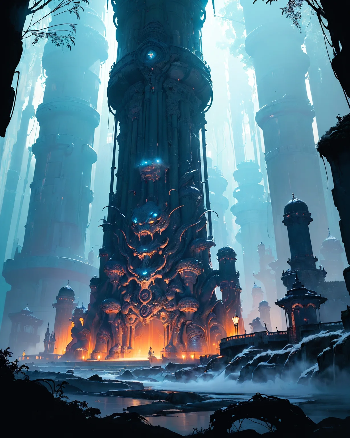 (masterpiece:1.4), (intricate details:1.4), (hyperrealistic:1.3),(painting:0.9),(fantasy landscape:1.3),
H.R. Giger: (biomechanical horror), (alien landscapes), (black-and-white contrast), (surreal organic forms),
Japanese bamboo grove in light rain,  
Sunshower with rainbow formation,  
Asperitas waves in post-storm sky,  
Factory flare stacks painting skies, 
,  
Caves with walls made of frozen time,
Libraries with books written in light,
,
( f/16, shutter speed 1/15 sec, iso100, white balance shade, exposure compensation    "-2.5 ev", shutter priority shooting mode, symmetry and balance, focus mode single, partial metering:1.2),
<lora:JuggerCineXL2:1>,
 <lora:add-detail-xl:1.15>,
 <lora:WildcardX-XL-Detail-Enhancer:0.8>,
 <lora:sdxl_lightning_8step_lora:1>,
<lora:EnvyDramaticLightingXL02_photo:0.4>,
 <lora:xl_more_art-full_v1:0.6>,
 <lora:游戏概念场景（二次元方向）:0.15> HEZI ,
<lora:landscapes:0.3>,