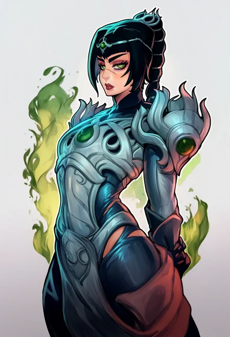 score_9, score_8_up, score_7_up, reiq, BREAK,
1girl, solo, shadowheart, black hair, braided ponytail, green eyes, scar on face, circlet,
looking at viewer, armor, arms behind back, standing, solo, white background,<lora:ShadowHeartXL:1> <lora:ReiqXLLocon_byKonan:1>
