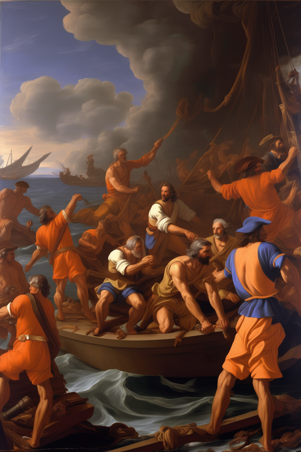 <lora:Nicolas Poussin Style:1>Nicolas Poussin Style - Captain Dupont and his crew realized that climate change had caused a lot of destruction, but they had also seen evidence of the resilient nature of the planet. They set out to sea, more determined than ever to sail into the future, helping everyone they meet and working tirelessly to protect the planet that gave them so much. Nicolas Poussin style painting
