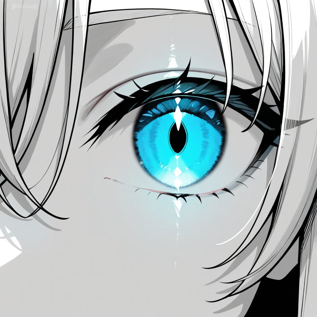 masterpiece, best quality, newest, absurdres, highres, Yukinoshita Yukino, coloured skin, white skin, blue eyes, long hair, close-up, eye focus, glowing, spot color, monochrome, <lora:YahariOreNoSeishunLoveComedy_YukinoshitaYukino_IlluXL:0.9>, glowing, white hair, serious, detailed,
