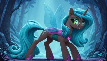 solo,resolution,masterpiece,high resolution,duo,my little pony,friendship is magic resolution,masterpiece,high resolution,solo,wild,pony spring,one on the left and one on the right,ADDCOMM,
glasses Changelings Reversalis,a werewolf pony,black body,green eyes with slit pupils,She has a long turquoise mane with curly ends. She has a sharp black horn,holey sail-like wings with a pattern of hearts on the edges,TRANSPARENT BUTTERFLY WINGS,<lora:Reversalis44:1>,
<lora:Wholesome-MLP-v1.4b:1>,