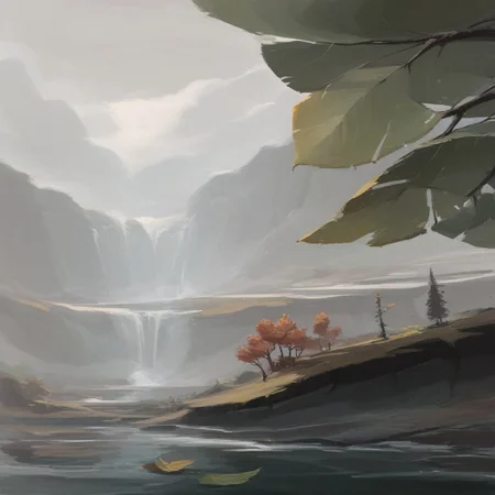 score_9, score_8_up, score_7_up, close up illustration in the style of donschmocker of a leaf falling from a tree