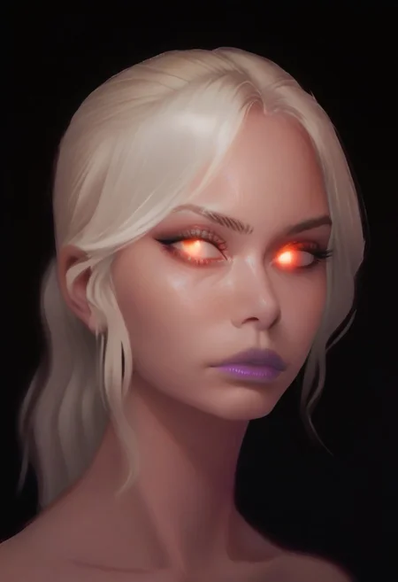 score_9, score_8_up,score_7_up, score_6_up, score_5_up, score_4_up,
BREAK, 3_4_fem_portrait, white hair, pony tail, glowing eyes, orange eyes, large breasts, pink-skinned female, purple lips,
BREAK, portrait, aesthetic, wallpaper, high quality, concept art, realistic, dark theme, low light,