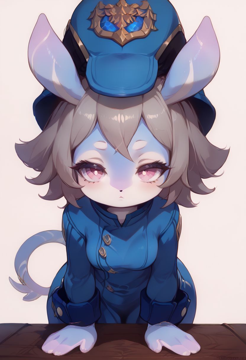 score_9, score_8_up, score_8, (medium breasts), (skinny:1.2), Expressiveh, cute, eyelashes, firm breasts, petite girl, small body, rating_questionable, pretty girl, vivid colors, BREAK
<lora:MelusineV4SDXL:1>, 1girl, solo, medium breasts, melusine, blue skin, purple skin, smooth skin, grey hair, pink eyes, straight ears, thin tail, police uniform, closed blue jacket, blue helmet, standing, leaning forward, hands on table, bored, looking at viewer, shortstack BREAK
BREAK
simple background