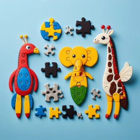 racoon made out of puzzles, puzzle_morph_rks