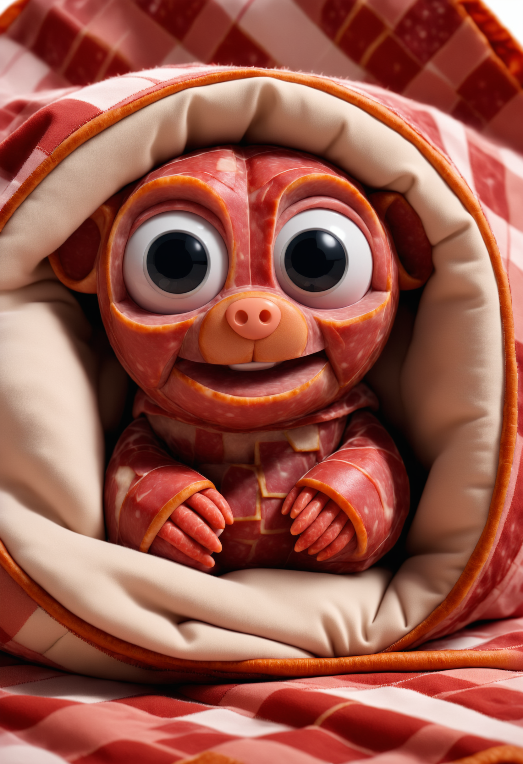 pig made of dvr-slm in a blanket, closeup cute and adorable, cute big circular reflective eyes, Pixar render
<lora:dvr-slm:1>