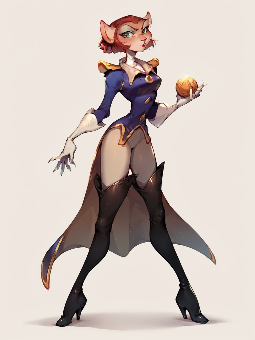 score_9, score_8_up, score_7_up, score_6_up, score_5_up,   <lora:CaptainAmeliaXLP:1> captain amelia, 1girl, solo, short hair, red hair, green eyes, thigh boots, furry, white gloves, full body,