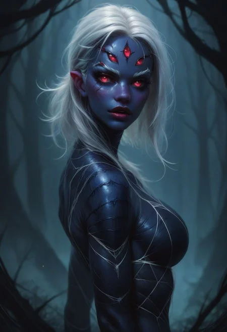 score_9, score_8_up, score_7_up, (a monster girl, spider), deadly, dark forest