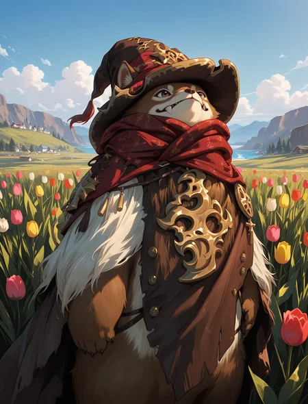 masterpiece,best quality,amazing quality, ral-hlgrphic, ( fine texture, masterpiece, ultra-detailed, best quality, very aesthetic, absurdres, newest, cinematic composition),, <lora:NOOB_vp1_detailer_by_volnovik_v1:0.5> <lora:noobai_ep11_stabilizer_v0.114_fp16:0.5> <lora:ponyv6_noobV1_2_adamW:0.3> ,cowboy shot,outdoors, ral-hlgrphic, ( fine texture, masterpiece, ultra-detailed, best quality, very aesthetic, absurdres, newest, cinematic composition), 8k,highly detailed,vibrant,detailed beautiful color,fine texture,crisp detail,crisp edges, detailed face, <lora:748cmSDXL:0.4> 748cmstyle <lora:illustrious_quality_modifiers_masterpieces_v1:1> ,<lora:USNR STYLE_XL_loha:0.4> usnr,rove, <lora:rove (2):1>, cloak, <lora:New_Fantasy_CoreV4_FLUX:1>,Multicolored tulip fields extend to the horizon
