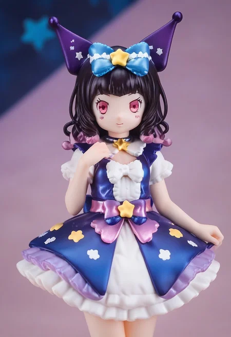score_9, score_8_up, score_7_up,
masterpiece, best quality, detailed, amazing quality,
detailed background, starry night,
solo,
looking at viewer,
kuromi_bb, kuromi, jester cap, dress, frilly, bow, stars, lace,