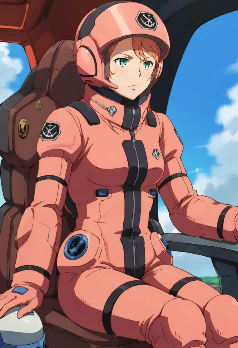score_9,score_8_up,score_7_up,anime coloring BREAK source_anime,anime,<lora:Aida_Rayhunton:0.8>,aida,1girl,solo,green eyes,(helmet:1.2),pilot suit,sitting,cockpit,