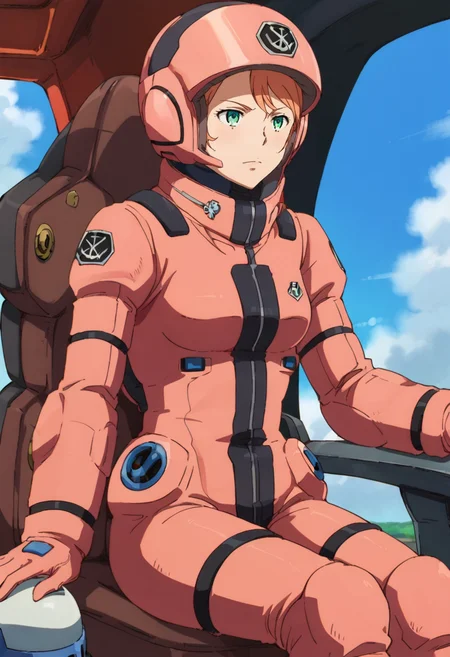 score_9,score_8_up,score_7_up,anime coloring BREAK source_anime,anime,<lora:Aida_Rayhunton:0.8>,aida,1girl,solo,green eyes,(helmet:1.2),pilot suit,sitting,cockpit,