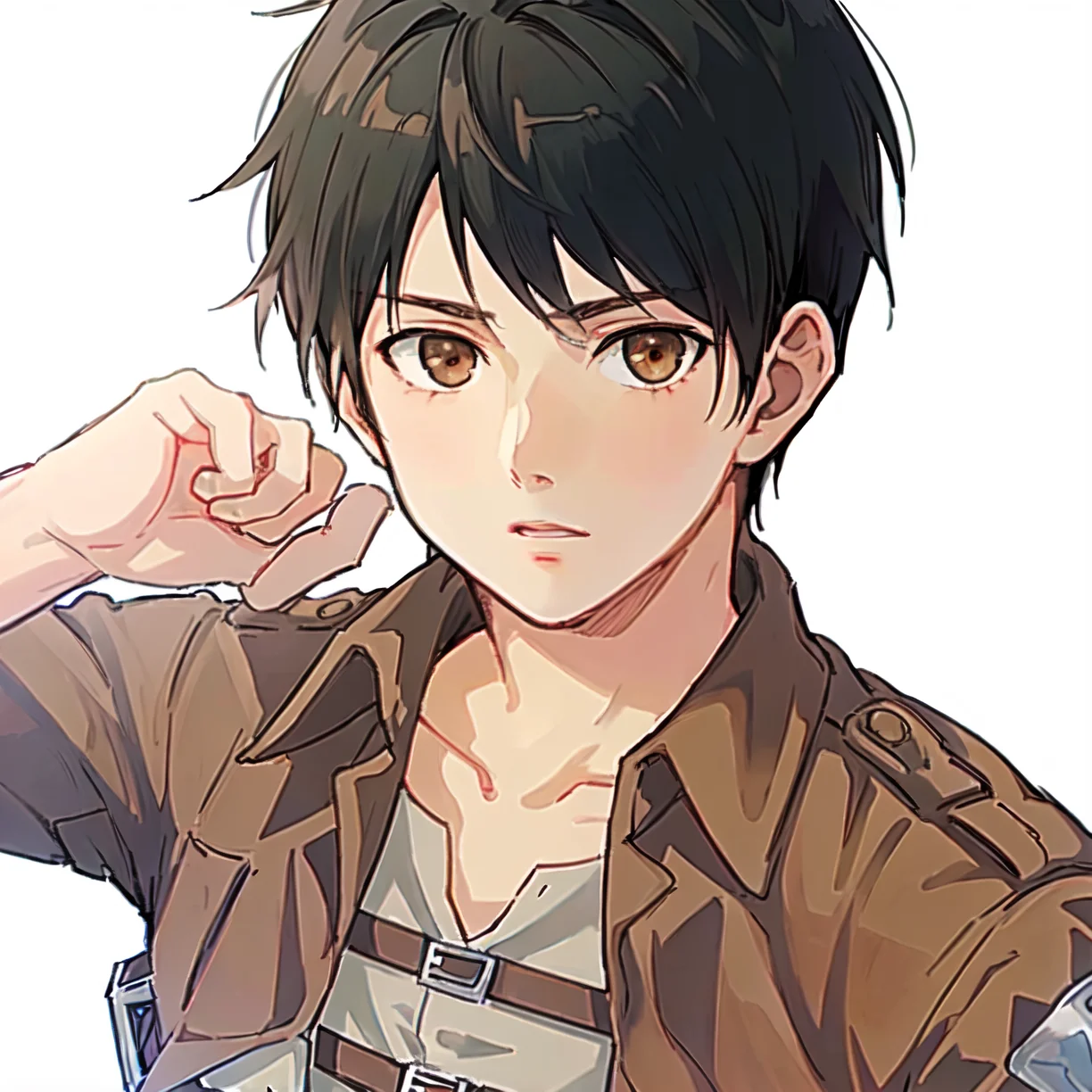 1boy, <lora:Eren Yeager:0.7>,highly detailed,high res, Eren Yeager,attack on titan,brown  hair,solo, 1boy, outside, detailed eyes, close up, full face, filled background, full background