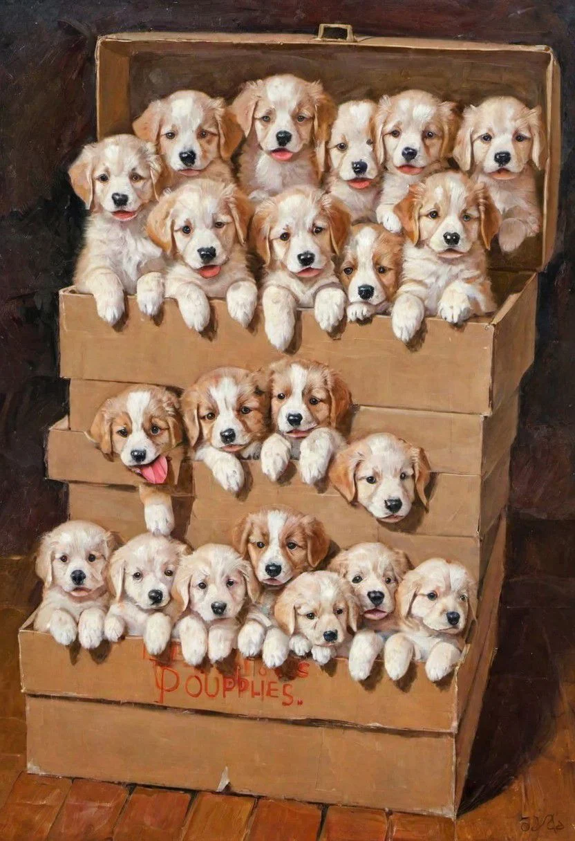 waltotto, a box of puppies
