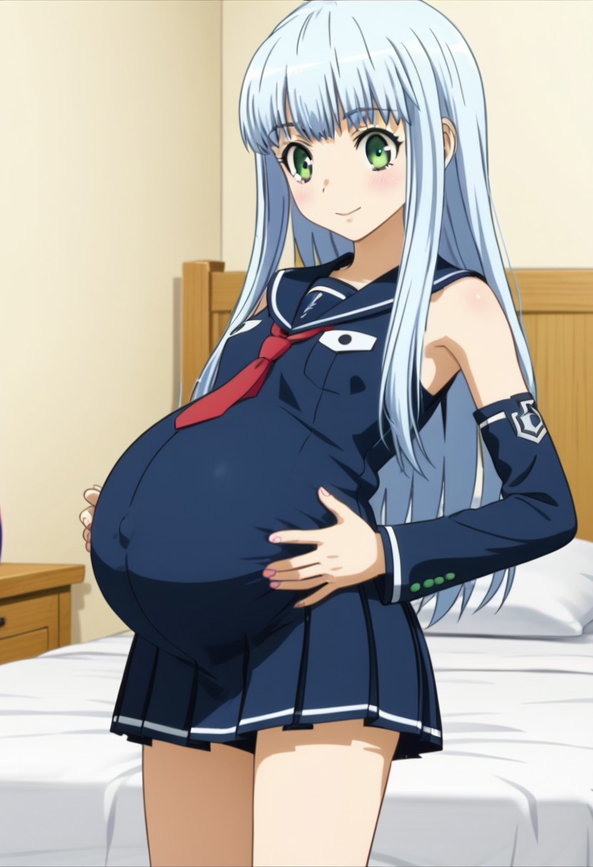 best quality, masterpiece, 4k, perfect lighting, very aesthetic, anime, anime coloring, official art, (anime screencap:1.5), (bedroom:1.5), happy, smile, (hands on belly:1.5)
(large pregnant belly:1.1), 
ng_deepnegative_v1_75t,
<lora:iona.pony:1.5>, iona, small chest, detached sleeves, armpit, (blue school uniform:1.1), blue clothes
 (volup girl:1.5),
(covered belly:1.5), (pregnancy clothes:1.5)