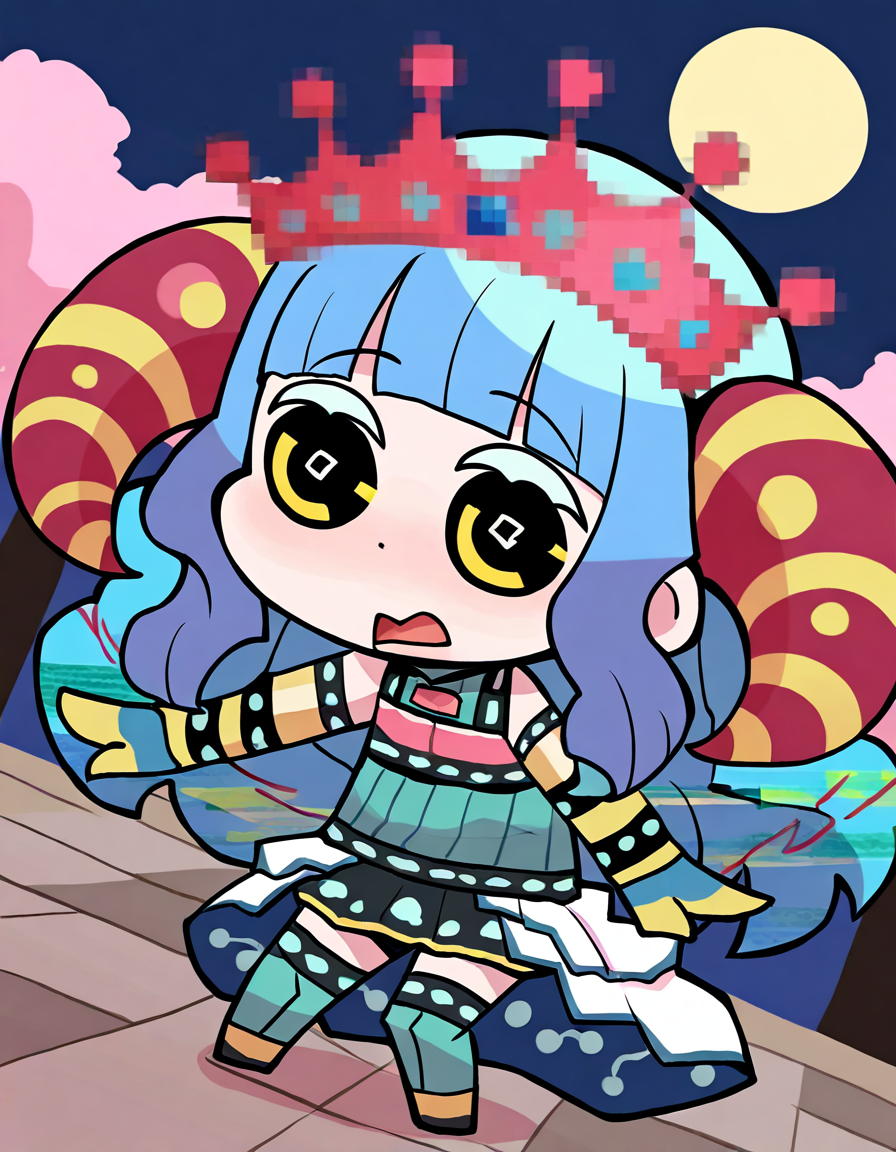 masterpiece, best quality, newest, absurdres, highres, safe, 1girl, uwasa no sana, magia record: mahou shoujo madoka magica gaiden, papa \(shimeguru\), glitch, solo, open mouth, outdoors, cherry blossoms, night, dutch angle, <lora:futaba_sana_noobaiXLNAIXL_vPred10Version:0.7>