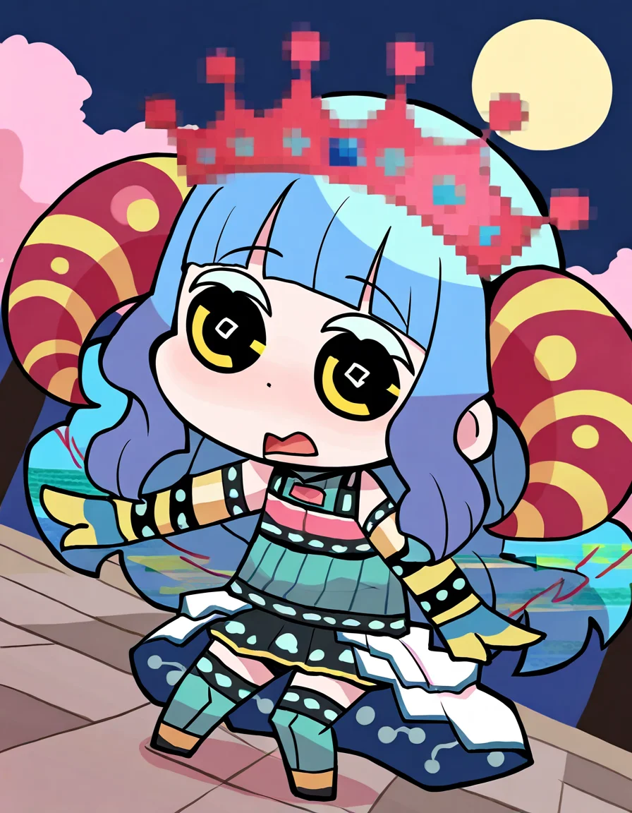 masterpiece, best quality, newest, absurdres, highres, safe, 1girl, uwasa no sana, magia record: mahou shoujo madoka magica gaiden, papa \(shimeguru\), glitch, solo, open mouth, outdoors, cherry blossoms, night, dutch angle, <lora:futaba_sana_noobaiXLNAIXL_vPred10Version:0.7>