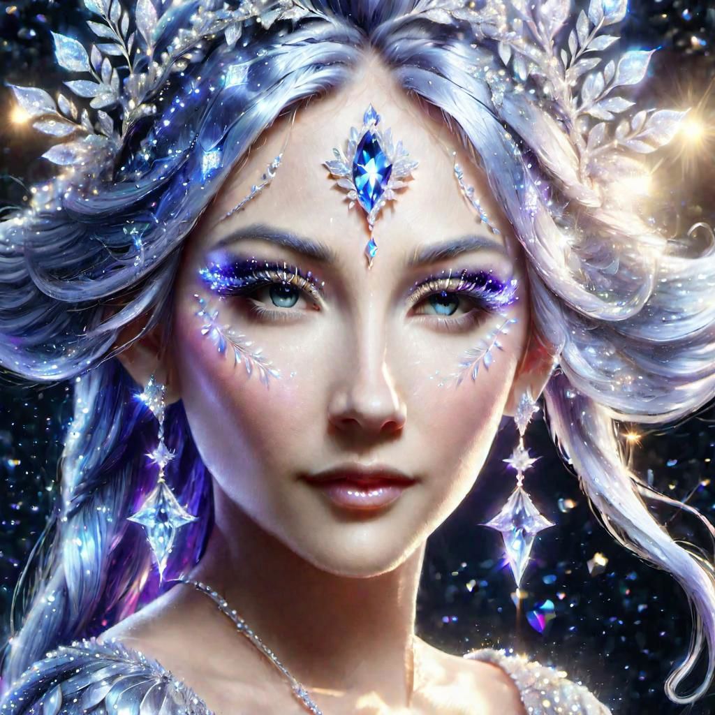 portrait of an epoch elf,  wearing a ((fairy dress, crystalline dress)), she has long glittery silver hair, perfect elven face, symmetrical eyes, fine details best quality, hyperdetailed face, photorealistic, highest quality, best shadow, highly detailed. photography, professional, 4k, 8k HD, professional, purple colors, blue light, blue atmosphere