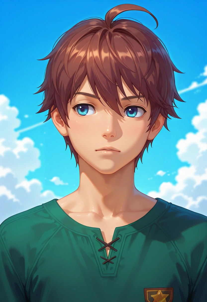 masterpiece, best quality, , semi-realistic, , , 1boy, solo, male focus, <lora:seto_aihara_ilxl:1>, seto_aihara, brown hair, blue eyes, short hair, ahoge, , , ,