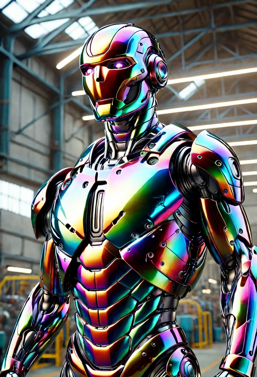 pamflpflp cyborg, factory background,photo realistic,highly detailed,masterpiece,high quality
