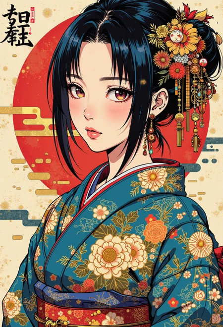 <lora:ck-nc-cyberpunk-V2-000013:1>, digital illustration, inksketch, anime art, in the style of cknc, a wabi sabi woman wearing a kimono, gold and blue color palette, manga
<lora:RetroAnimeFluxV1:0.2>
<lora:test2:0.4>
<lora:ck-MetalGearSolid:0.35>
