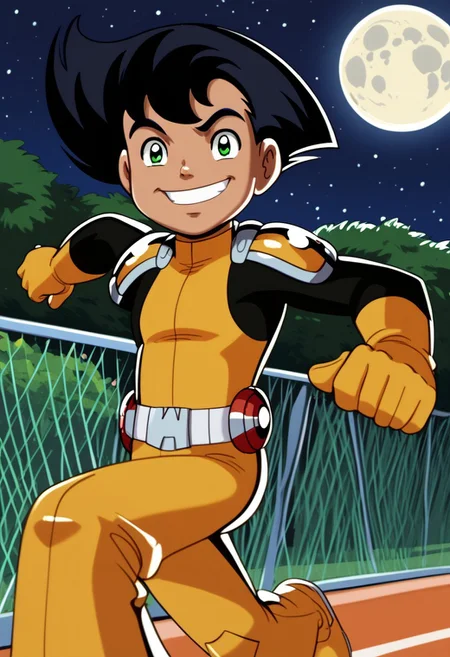 score_9, score_8_up, score_7_up, highly detailed, CuteCartoonStyle, cute boy, 1boy, solo, Tony_Clark, Black Hair, Green Eyes, Dark Skin, Yellow Bodysuit, Yellow Gloves, Yellow Pauldrons, Yellow Boots, Belt, at night, full moon, running, motion blur, smug smile, park
DSCStyle, round eyes, exaggerated proportions, cartoonish features, anime-inspired, cute aesthetics, cartoonish proportions, highlights,smooth lines, glossy highlights, minimal detail, clean outlines, consistent line weight, gentle highlights
