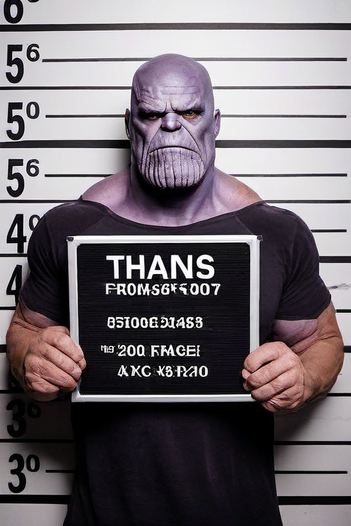 Masterpiece,High Quality,
 <lora:PE_MugShot:0.8> PEMugShot,holding a sign,
thanos