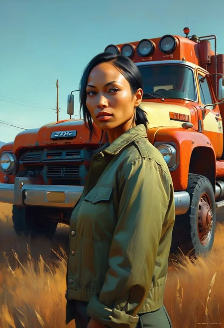 "Tool"'s Album Cover style.
Portrait of "Levy Tran".
In a diesel-punk aesthetic.
By "Simon Stalenhag".
Life-like details.
Cinematic.
Dramatic.
Dynamic.
Extremely refined lines and and shapes.
Extremely refined details on objects.
Sharp details.
Wide range of colors.
Many details everywhere. Ray-Tracing. Anti-Aliasing. Realistic soft shadows. Low saturation colors. Insane quality. Insane resolution. Insane details. Masterpiece. 32k resolution.