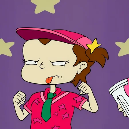 lilian marie jill deville, necktie, hat removed, cellphone, lower body, cup, tongue, clenched hands, star print