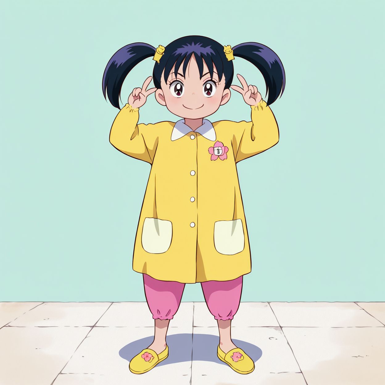 (lemon giboshi:1.2), twintails, child,solo, 4k,(masterpiece:1.4),(best quality:1.4),(high resolution:1.4),Ultra HD, HDR,(hyperdetailed),black eyes, full body,(standing:1.2),double v,smile, looking at viewer,  (closeup)<lora:anatomy_helper:0.65> <lora:Guiding_Light:0.25> <lora:neg4all_bdsqlsz_xl_V91:1>  <lora:lemon:1>