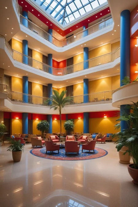 BRYO-XL large hotel atrium, indoor photography
(photorealistic) (bokeh) (intricate details) (cinematic lighting) (sharp focus)