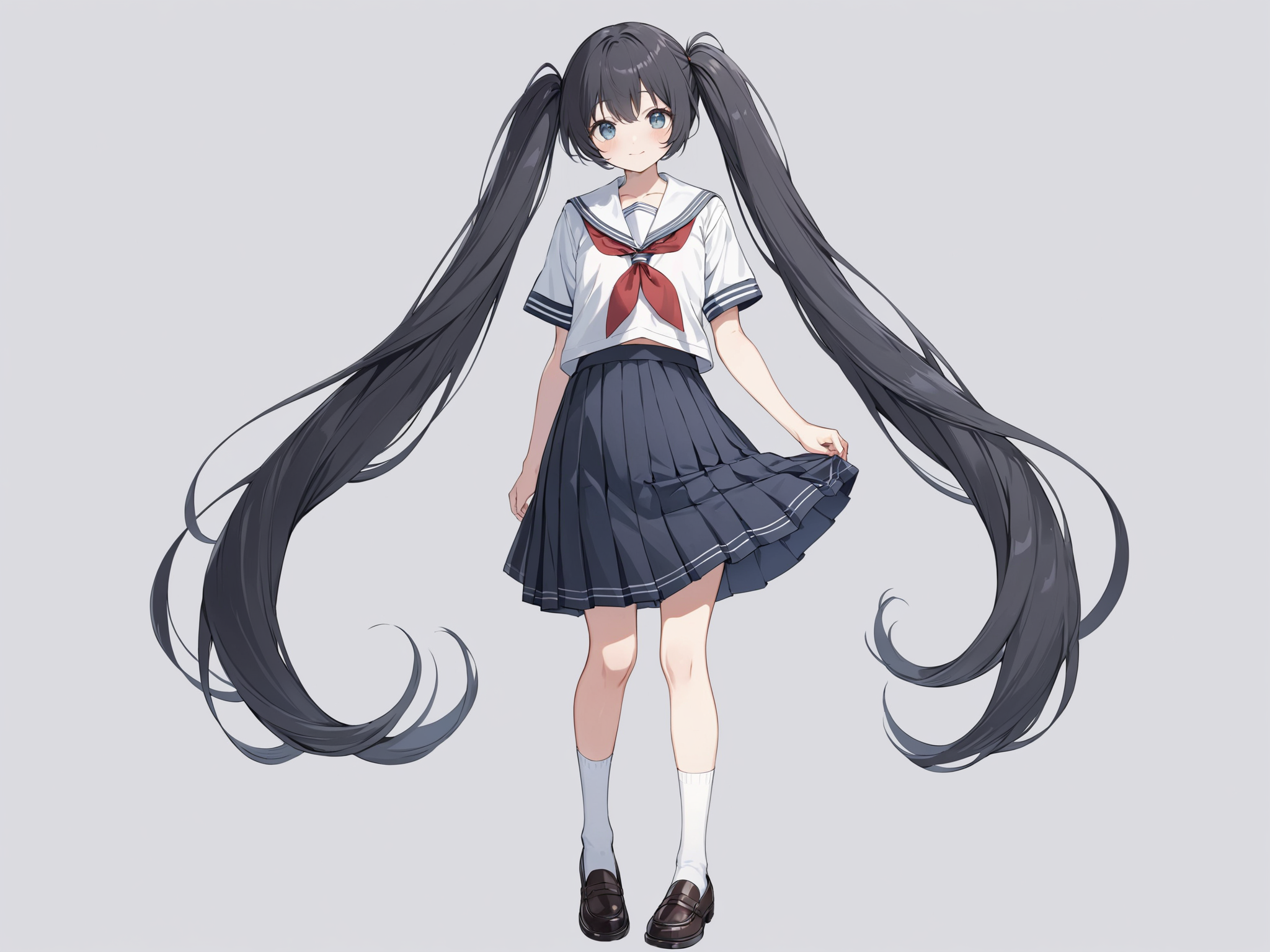 masterpiece,ultra-detailed,best quality,8K,illustration,cute face,clean skin ,shiny hair,girl,ultra-detailed-eyes,simple background, <lora:add-detail-xl:1> <lora:long twintail_XL_V1.0:1> twintails, very long hair,school uniform,full body