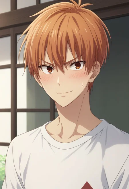 score_9, score_8_up, score_7_up, source_anime, highly detailed, 1boy, solo, male_focus, half body,
kyo_sohma, 1boy, male focus, blush, solo, embarassed smile, white shirt, brown eyes, orange hair, looking at viewer, sweatdrop, orange hair, closed mouth, looking away,