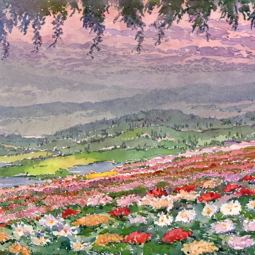 wcxl, sea of flowers <lora:watercolorXL:1>
