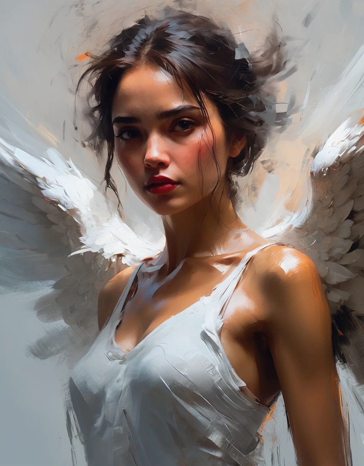 digital painting, expressive, bold brushstrokes, close-up woman as an angel style of Henry Asencio