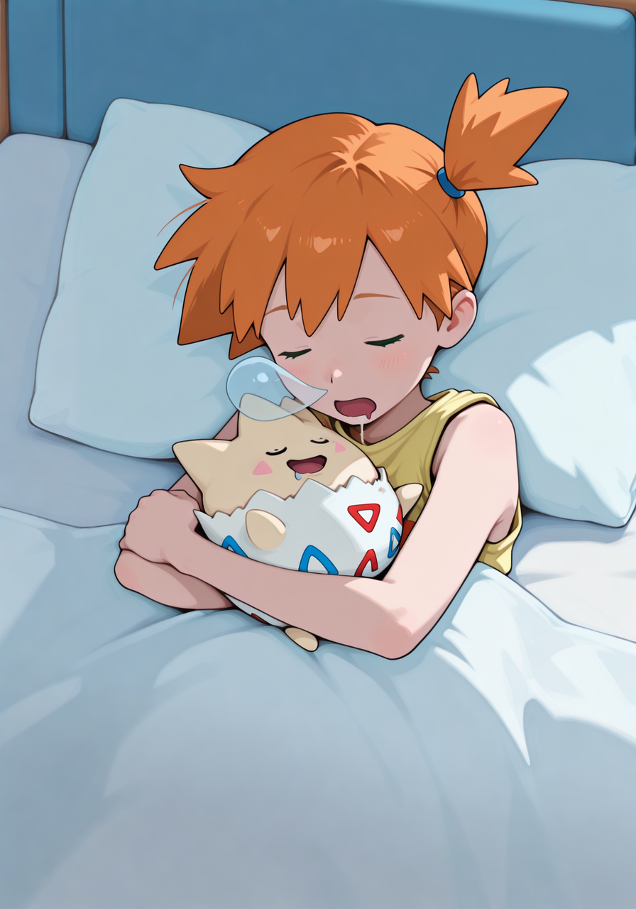 embedding:IllusP0s, g00se, nose bubble, sleeping, drooling, 1girl, hugging, misty, togepi_\(pokemon\),<lora:g00se_v2_ill.safetensors:0.9:0.9> <lora:nose_bubble_ill.safetensors:1.0:1.0>